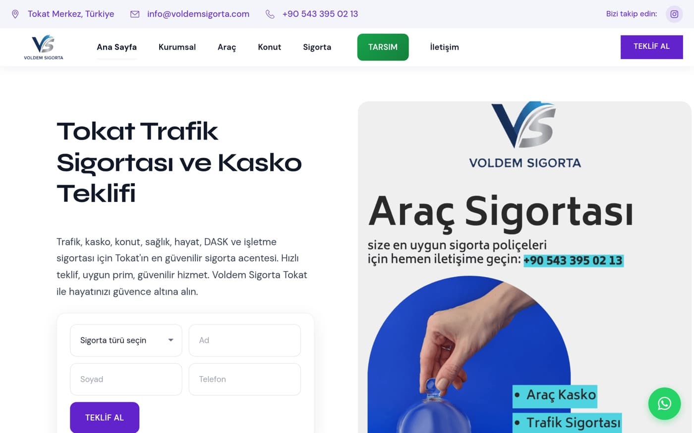 Tokat web site — Tokat Sigorta referans projesi önizlemesi — Sigorta