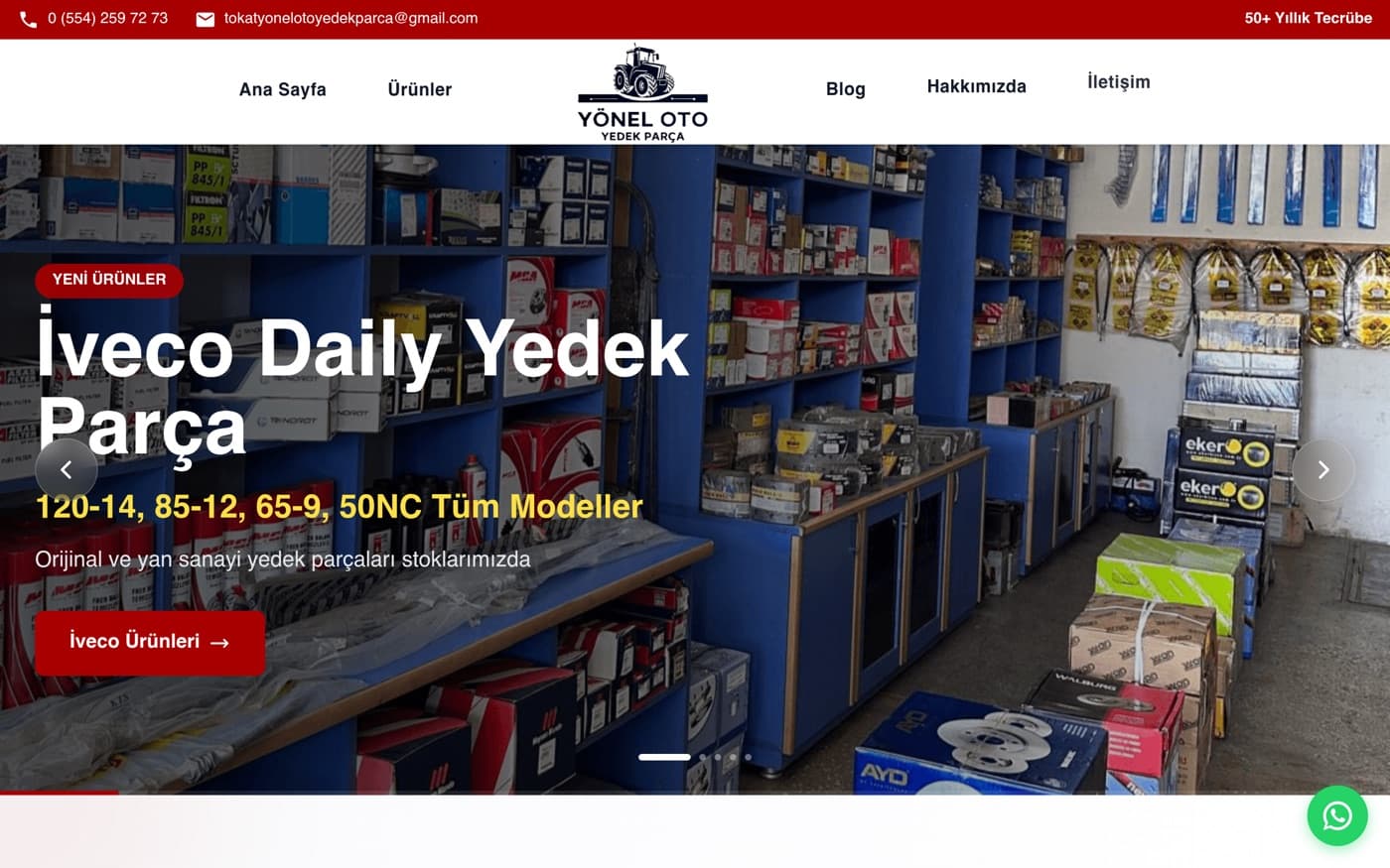 Tokat web site — Yönel Oto Yedek Parça referans projesi önizlemesi — Otomotiv